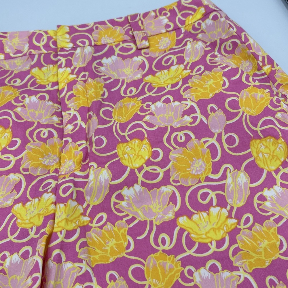 Tibi Pink‎ Yellow Floral Print Chino Shorts Feminine Cottage Summer Chic Sz 2 - Picture 2 of 6